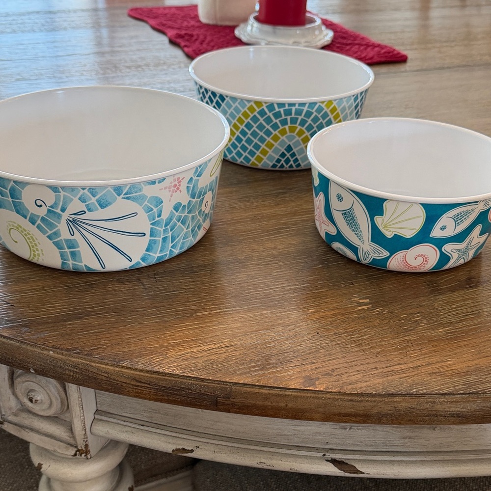 Coastal Fish and Shell Design Melamine Bowls & Lids